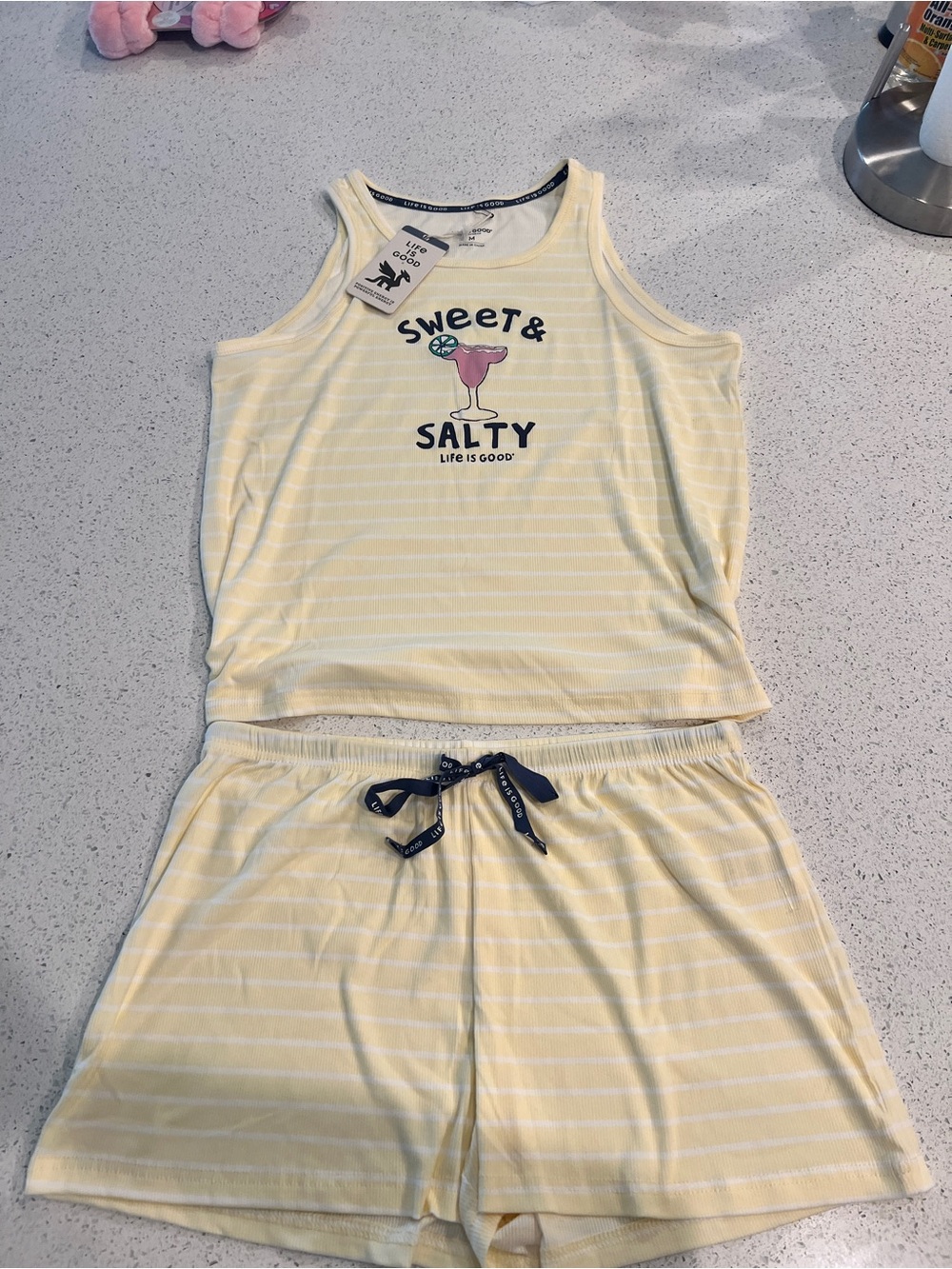 Life is Good Women’s ' Yellow Striped 'Sweet & Salty' Pajama Set Med